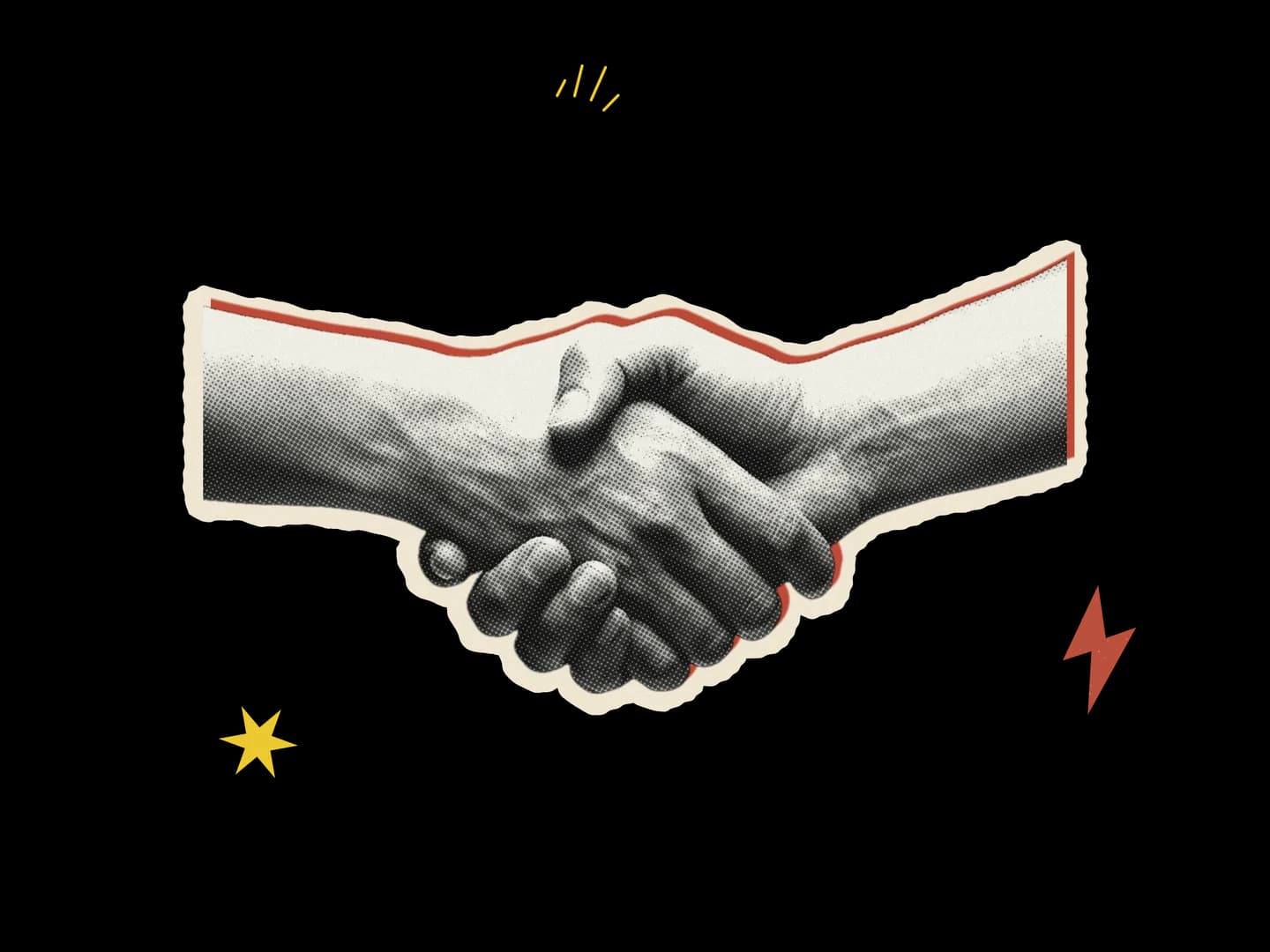 Vintage halftone collage of two hands shaking